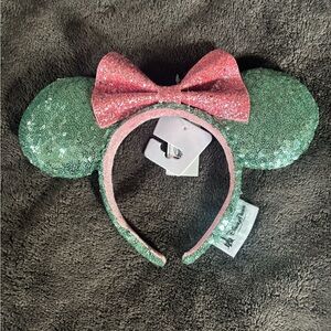 Disney Parks green&pink sequin Minnie ears (NWT)